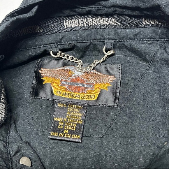 Vintage Harley Davidson Mens M Black Button Up Long Sleeve Motorcycle Ripstop - Picture 4 of 8